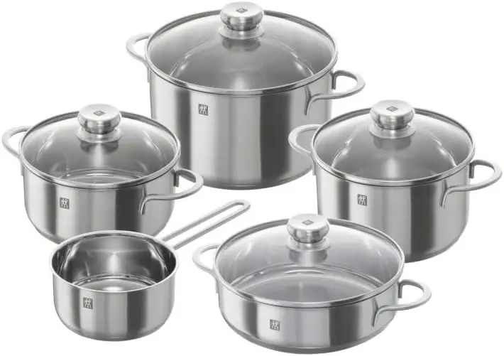 Cookware Sets Set 5 Twin Nova Cookware enamel Polished Variety Pack Suitable for all hob types including induction Silver