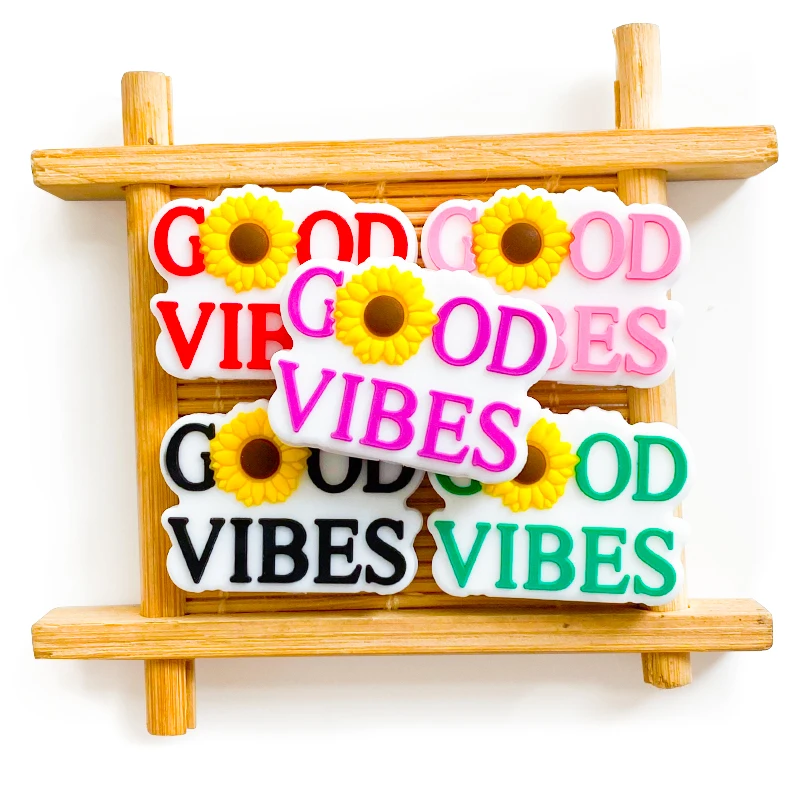 10Pcs Good Vibes Silicone Beads DIY Making Baby Toys Pacifier Chain Pendants Necklace Jewelry Accessories 3