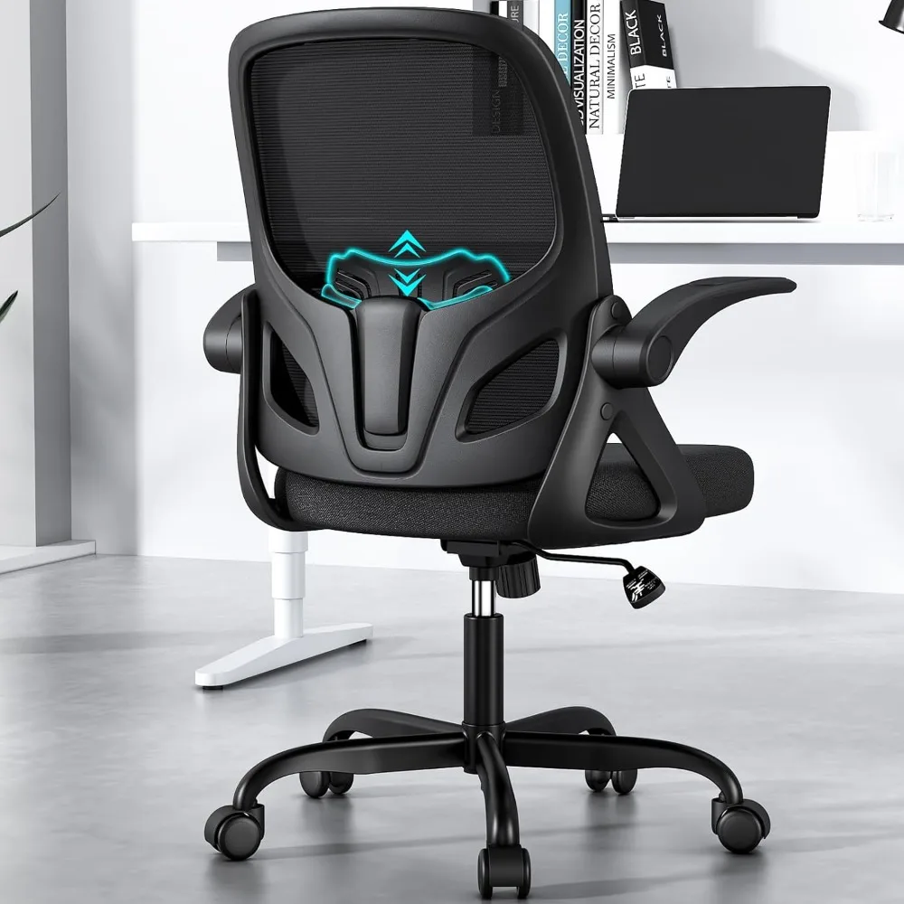 Support Ergonomic Mesh Office Chair with Wheels and Flip-up Armrests Adjustable Height Swivel Computer Chair for Home and Office