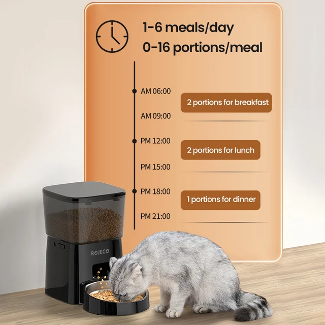 ROJECO Automatic Cat Feeder Pet Smart Cat Food Kibble Dispenser Button Version Smart Control Auto Feeder For Cat Dog Accessories 2
