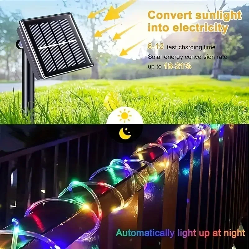 Solar LED Strip Lights, 8 Lighting Modes, Waterproof IP65 - Flexible Outdoor/Indoor Decorative Lights