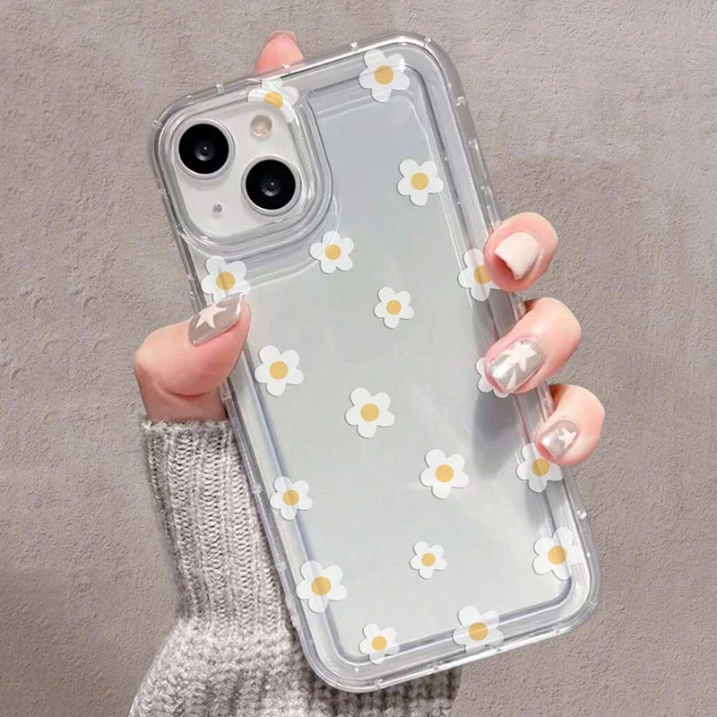 Summer Yellow and White Floral Fragments Clear Phone Case Cover