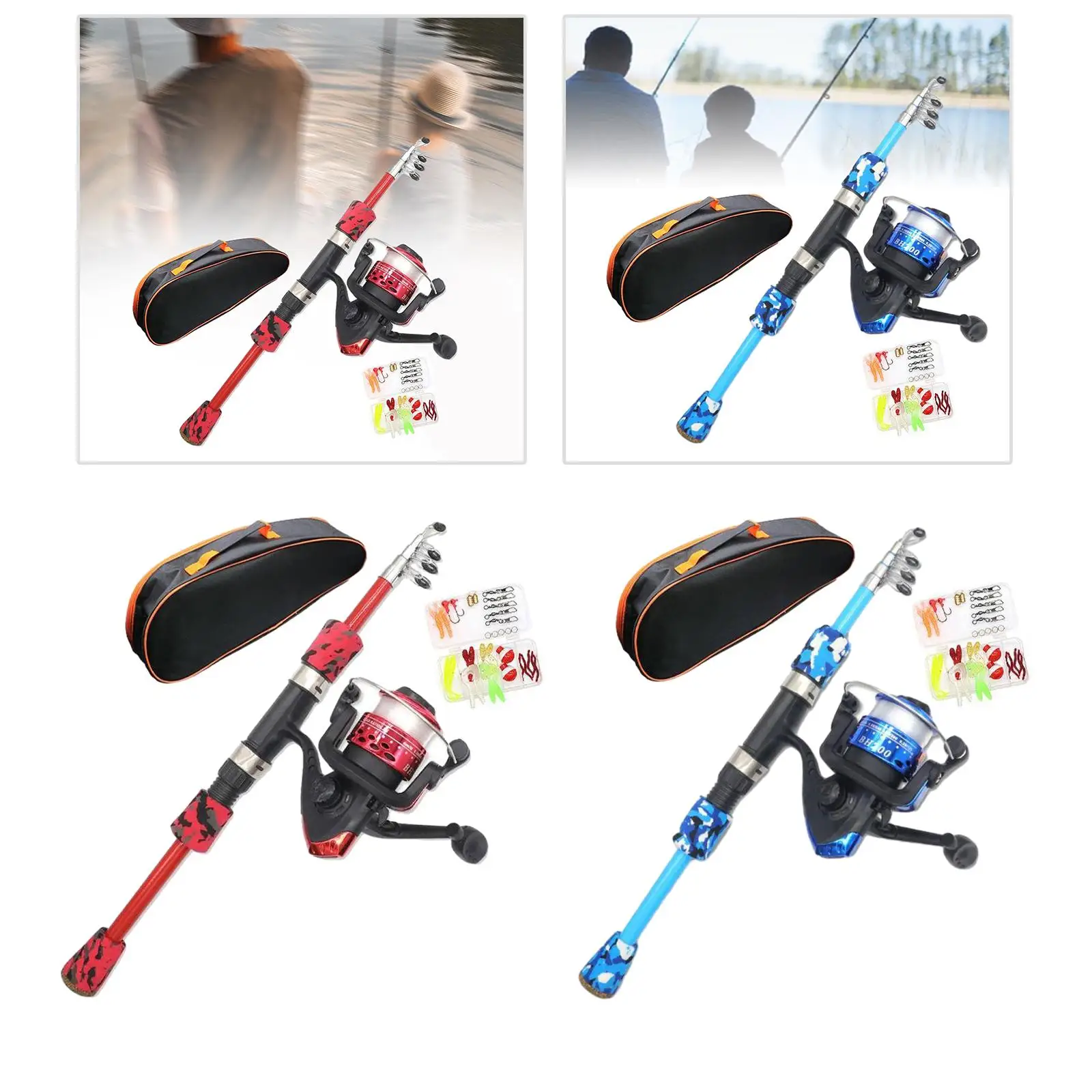 Kids Fishing Rod and Reel Combo with Lures Portable Kid Fishing Pole Set