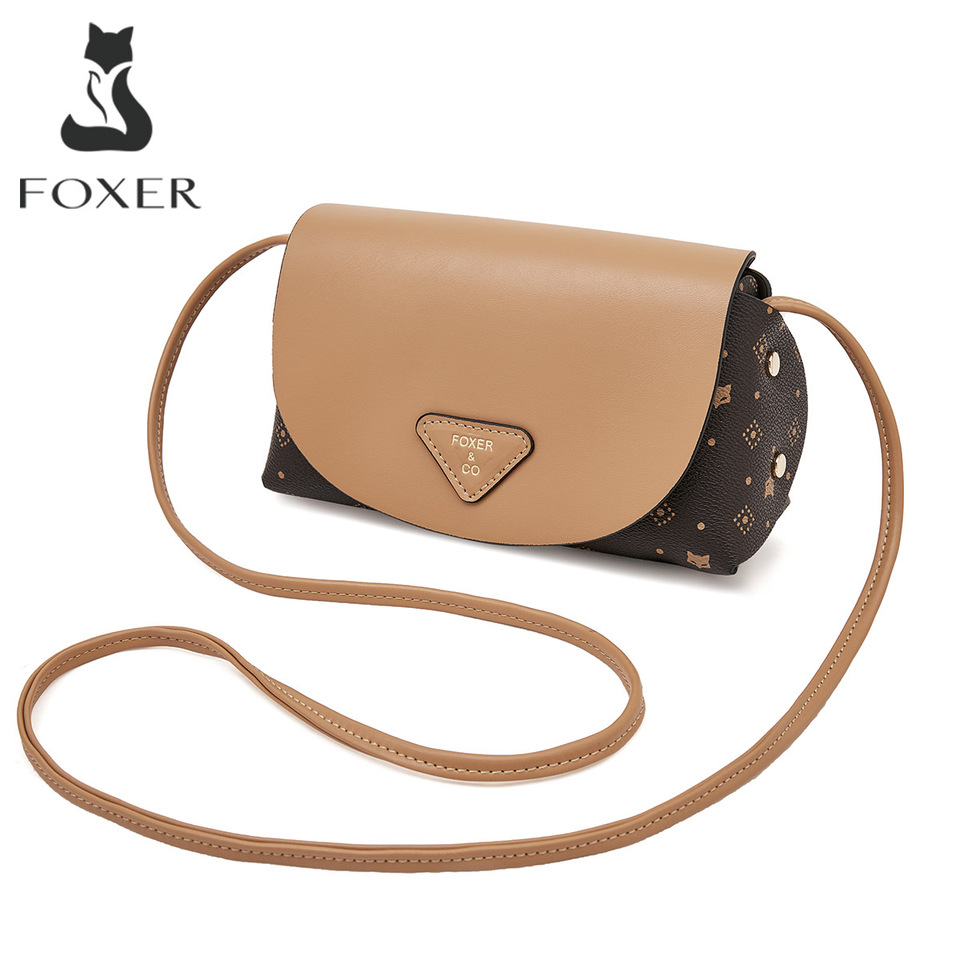 FOXER Leather Shoulder Small Flap Bag for Women,Summer New Style Color Contrasting Versatile Female Crossbody Bag Purse as Gift