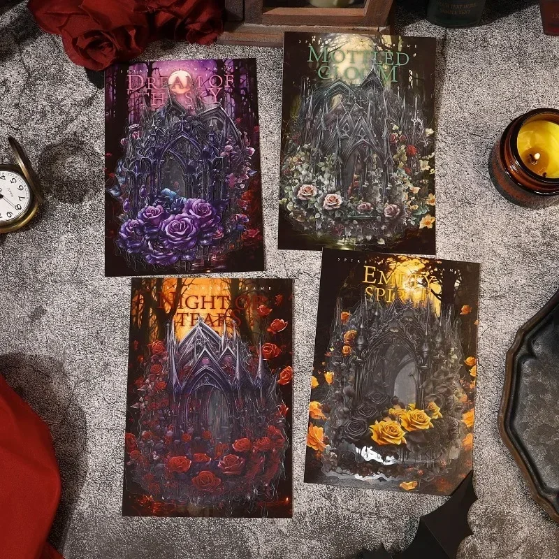 스크랩북 컷 고딕 핸드북, PET 스파이어 창 블러디 나이트, 팩당 꽃 스티커, 재료 당 12 개, 178x111mm