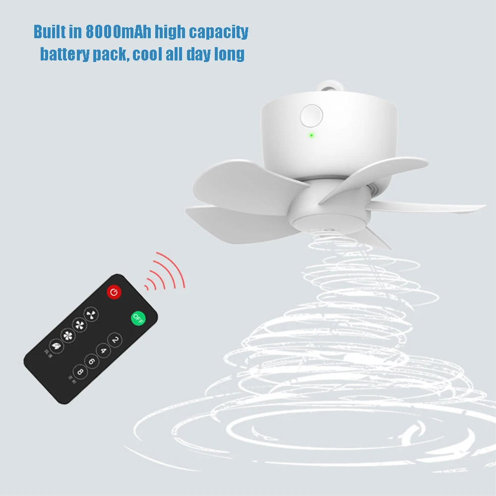 S06ba8960771b49d896955d7afd1a3ad2N 8000mAh USB Ceiling Fan Air Cooler USB Fans With Remote Control Camper Tents Hanger Fan for Bed Camping Outdoor Hanging Mallzona