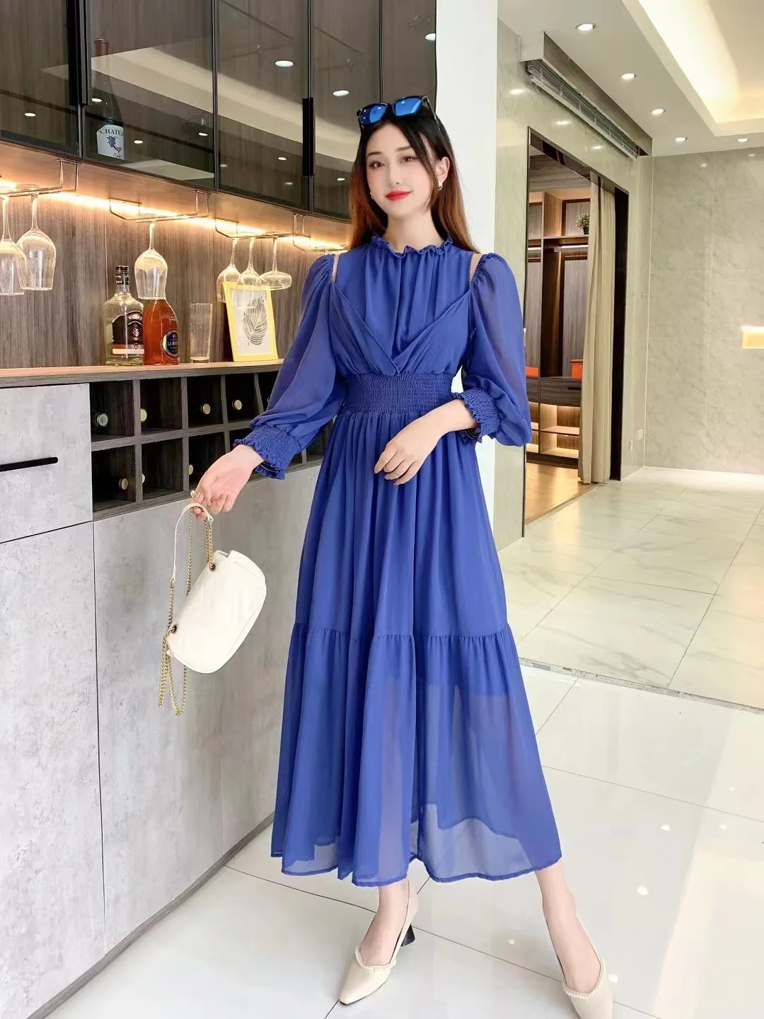 Spring  Women  Long Sleeve Slim Long Dress High Quality Elegant Big Hem Prom Dress Party Outfits  Muslim Maxi Dresses for Women