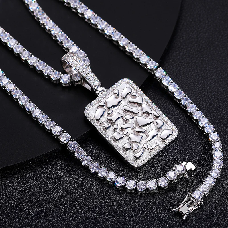 D VVS Hip Hop Iced out Bling Dog Tag Pendant Hiphop Necklace