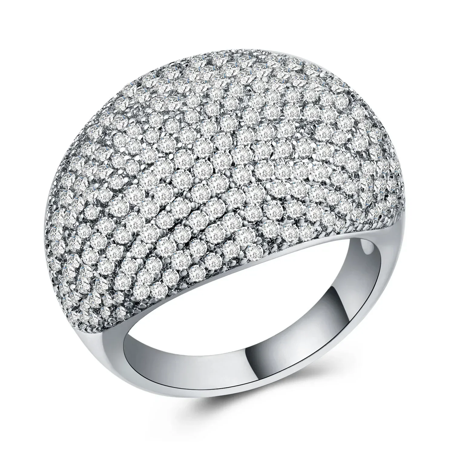 Grande bague bombée en acier couleur Or, sertie de plusieurs diamants synthétiques 4