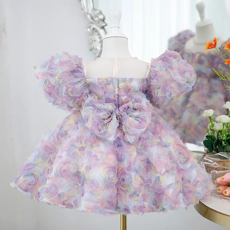 Formal Luxury Girls' Pink Princess Flower Girl Wedding Dress High end French Children's Puffy Dress Elegant Party Dress