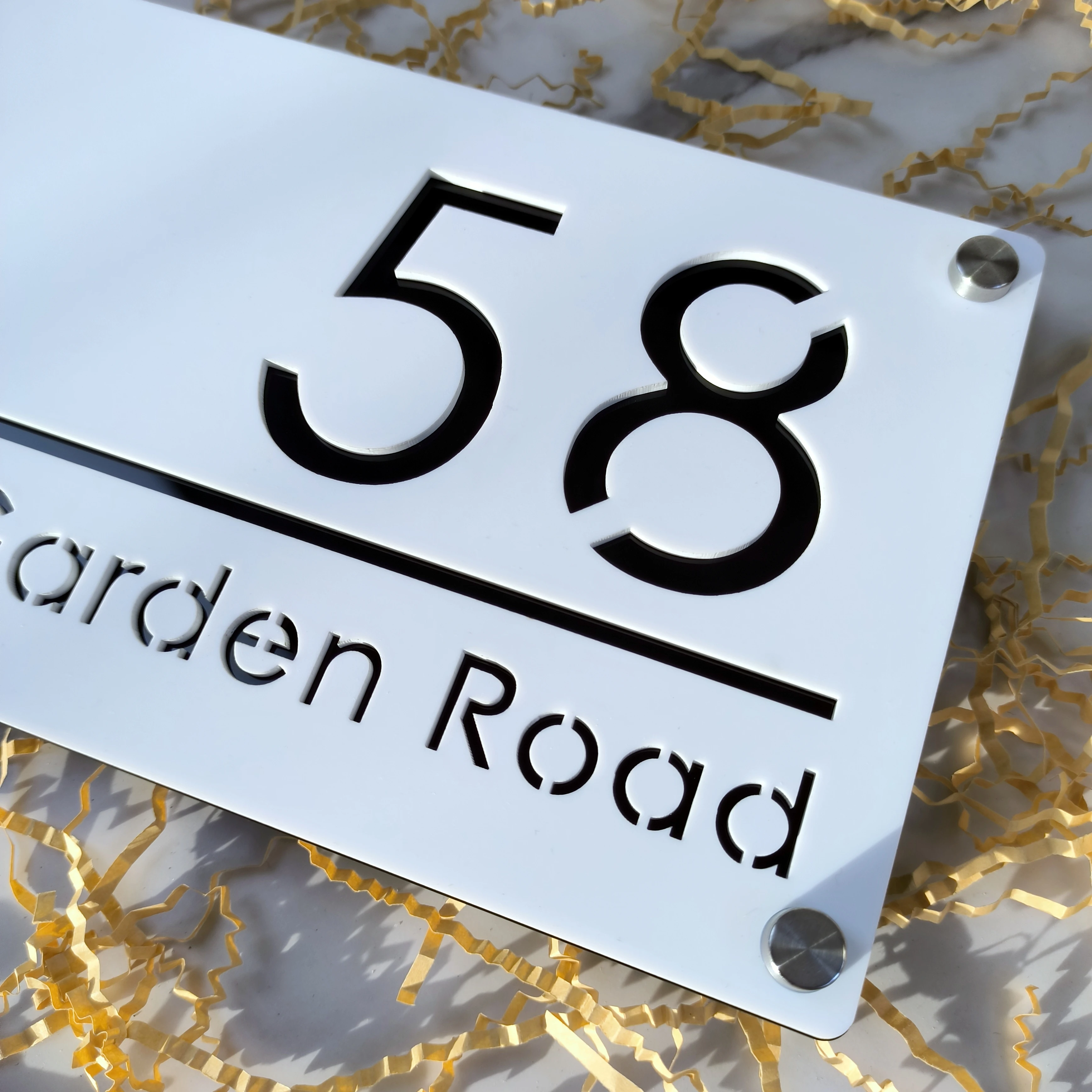 Personalized Laser Cut Acrylic Sign Modern House Number OutDoor Plaque Family Name Plate Door Signs Matte White Mirror Black house number signs door signs house wall plaques number plate