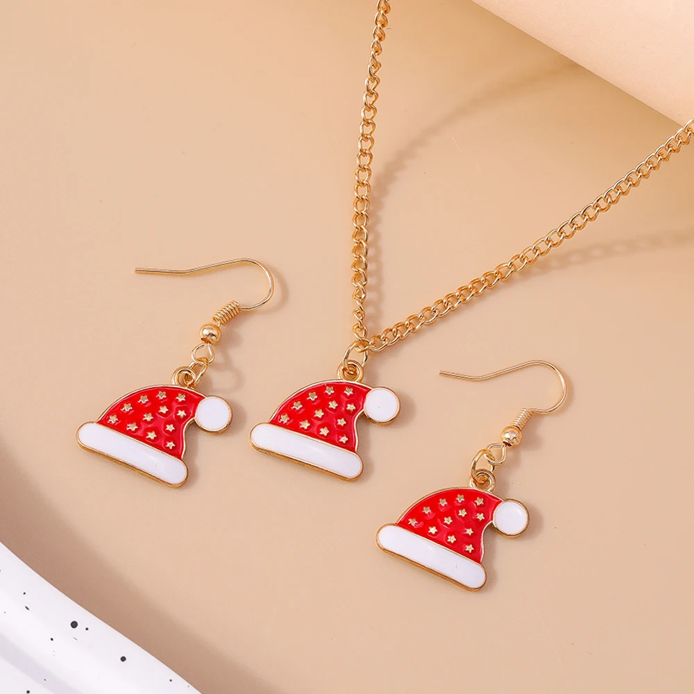Leslie Fashion Weihnachts-Schneemann-Halskette, Weihnachtsmann, Hirsch, Weihnachtsbaum, Halskette, Ohrringe für Damen, Neujahrs-Schmuckset – Detail 5