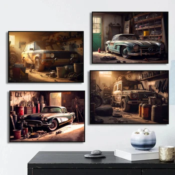 Garage Luxury Old Car Classic 80s Vintage Sports Car Posters and Prints Canvas Printing Wall Art Picture for Living Room Decor 2