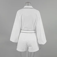 Women Outfit Cotton Linen Two-piece Set Summer Single Breasted Shirt Suits Black White Contrasting Color Shirt Shorts Set - Image 6
