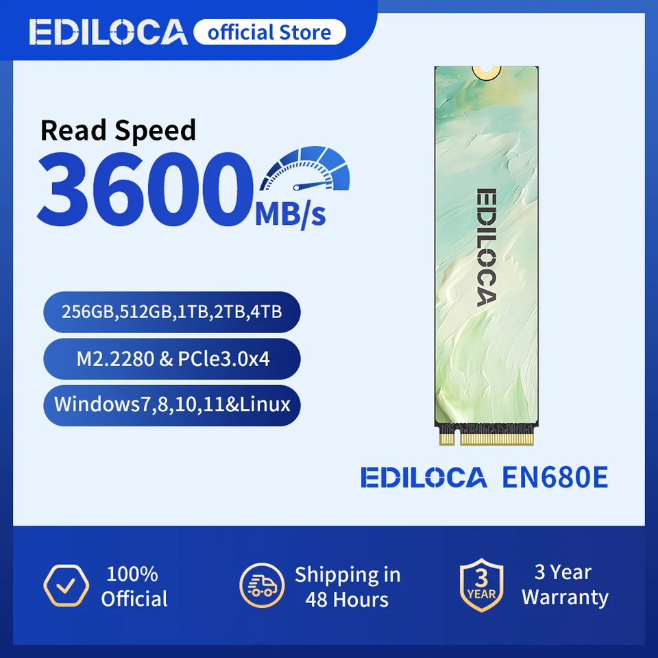 Ediloca EN680E M.2 2280 SSD PCIe3.0x4 NVMe 3600MB/s QLC