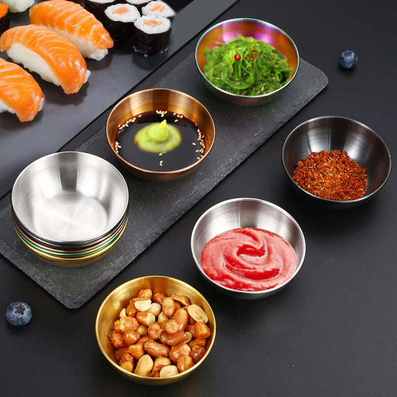 

5 Pcs Stainless Steel Sauce Dish Small Hot Pot Dipping Bowl Food Seasoning Cup Sushi Vinegar Soy Saucer Appetizer Tray Table