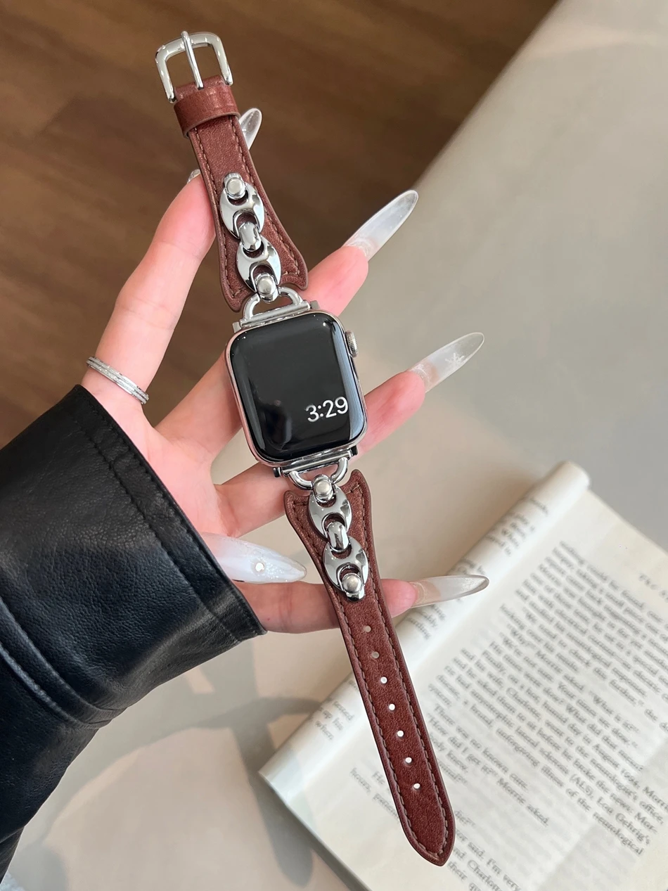Armband für Apple Watch Band S11/10/9/8/7/SE/6/5/Ultra 3 2 IWatch 49/46/45/44/42/41/40/38 mm Luxus D Metall Leder Damen Armband – Detail 6