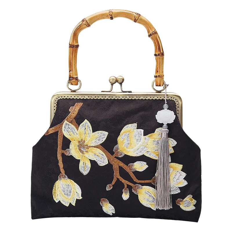 

Vintage Purse Shell Evening Kisslock Purse and Handbag Cheongsam Embroidery Floral Top Handle Clip On Bag 23KSBG77