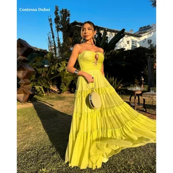 Sansa Dubai Yellow Strapless Draped Prom Dresses A-line Customized فساتين سهرات Ankle-Length vestido de gala noche mujer