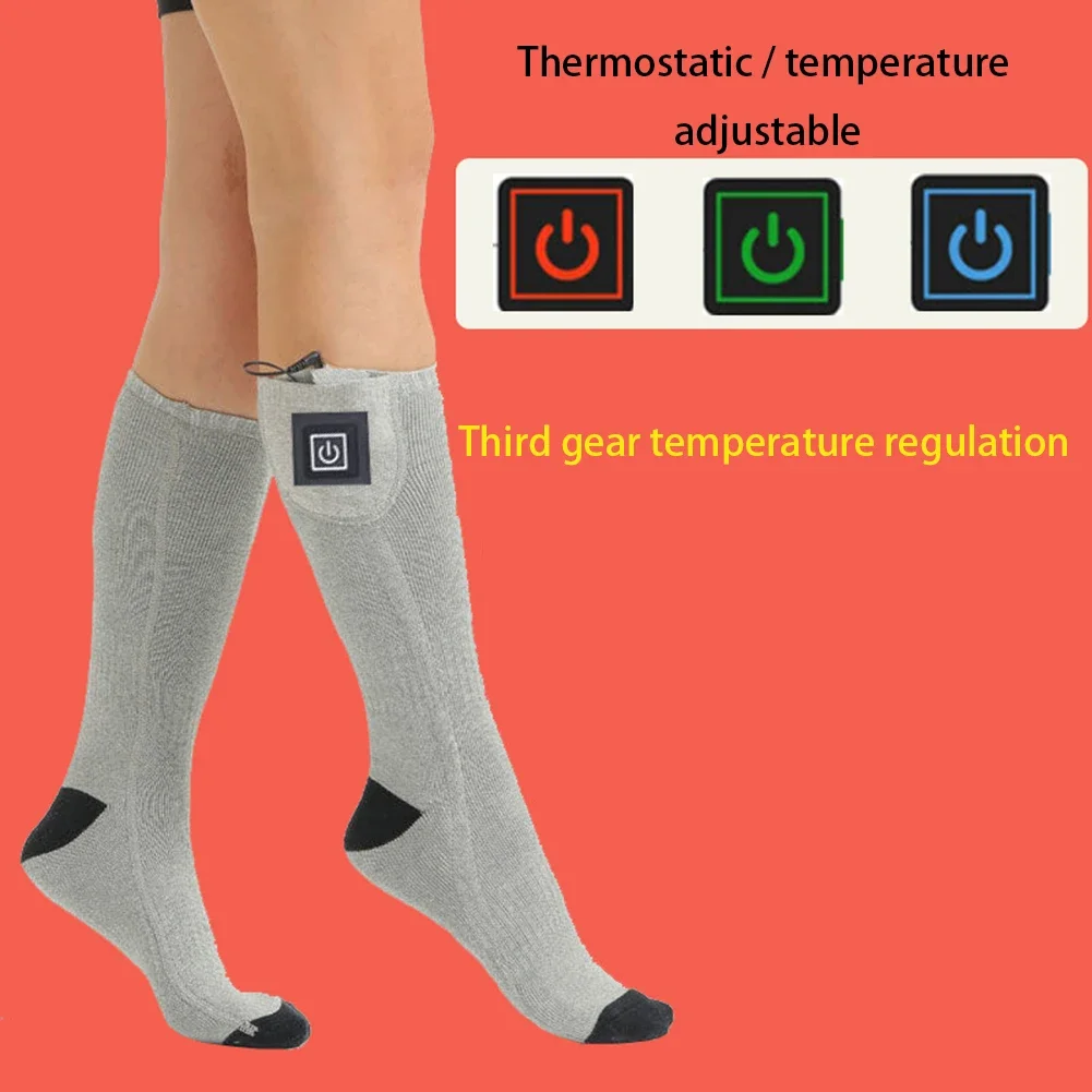 1Pair Winter Heated Socks Anti Slip Battery Powered Cold-Proof Skiing Sock Heating Warm Long Socks For Outdoor Skiing Hiking