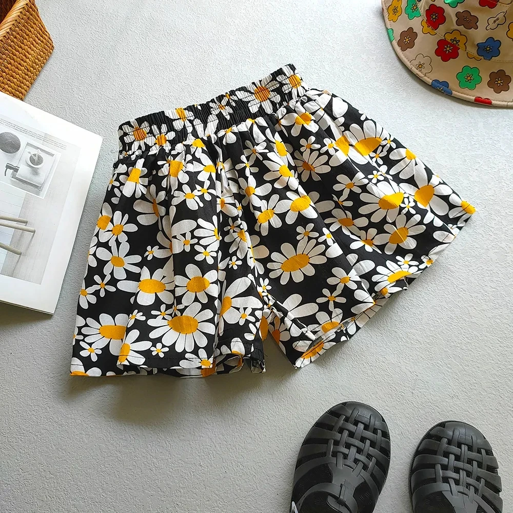 Summer Sweet Korean Edition Girls' Flower Shorts Versatile Children's Casual Loose Pants Skirt Girls' Wide Legged Pants