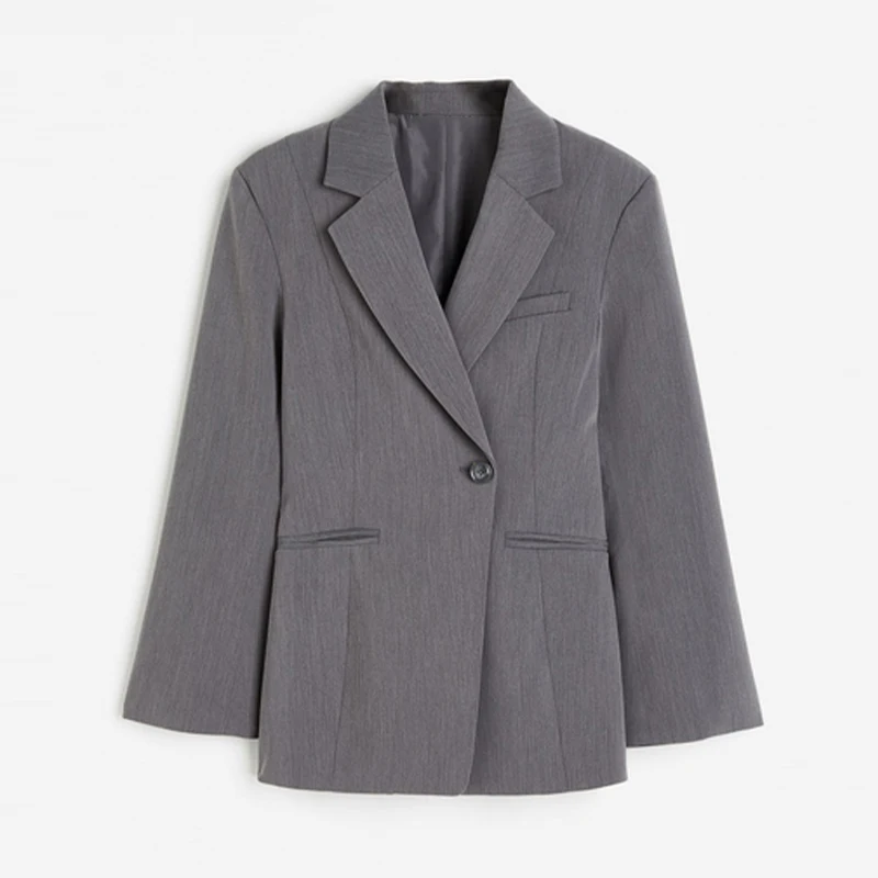 Blazer ajustado de moda para mujer, chaqueta de traje lisa de manga larga con un solo botón y cuello con muesca, primavera 2025, conjuntos de calle para mujer