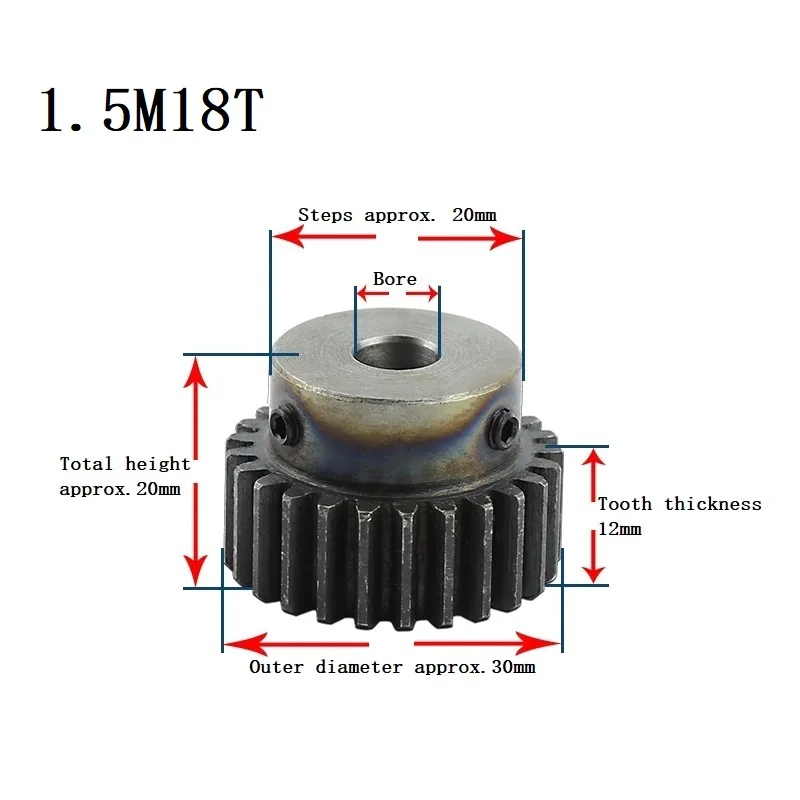 1pcs Spur Gear 1.5M 15T/16T/18T 45#Carbon Steel High Frequency Quenching Teeth Gear Wheel Bore Size 5/6/6.35/7/8/10/12 mm