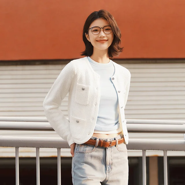 Semir Soft Cardigan For Woman 2026 Short Crew Neck HighWaist Elegant Gentle Women Stylish Top Spring Sweater 2