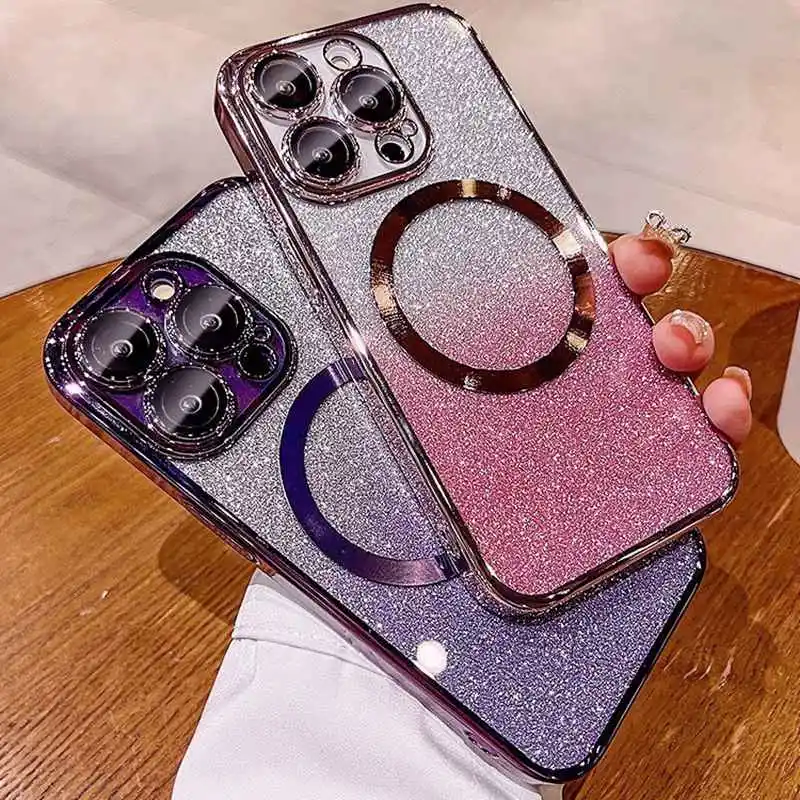 Glitter Plating Magnetic Ring Phone Case with Premium Protection and Style