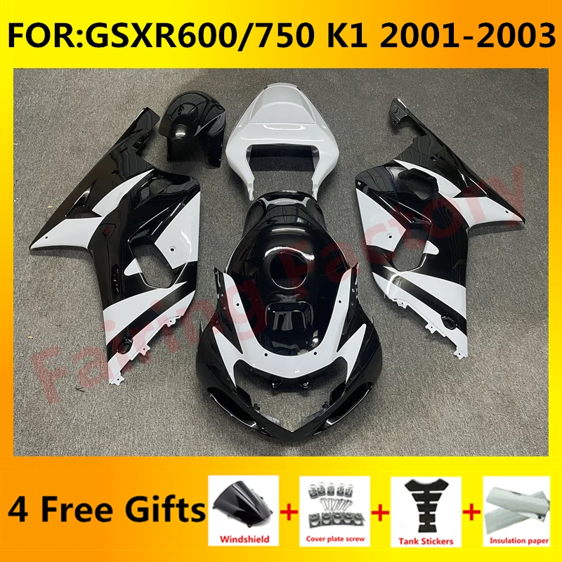 

NEW ABS Motorcycle Whole Fairing kit fit for GSXR600 750 GSXR 600 GSX-R750 K1 2003 2001 2002 full Fairings kits set black white