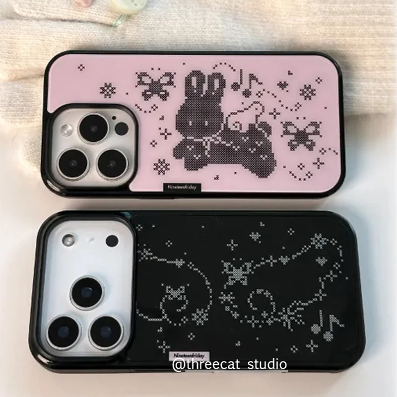 Korean Ins Pixel Bowknot Wing Bunny Phone Case - Shockproof Silicone Back Cover