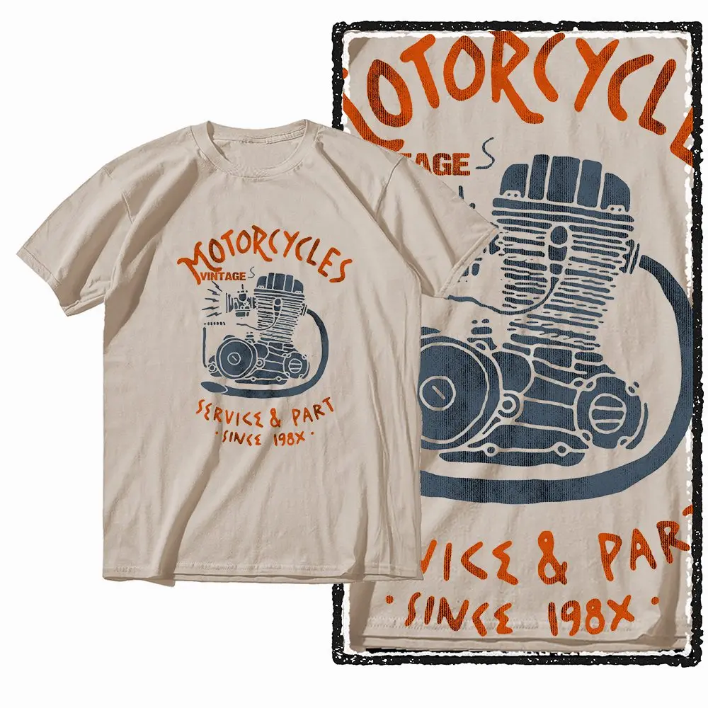 G72 Beige Baumwolle Herren-Motorrad-Grafik-T-Shirt mit O-Ausschnitt | Streetwear Big Size Cooles Herren-T-Shirt – Detail 1