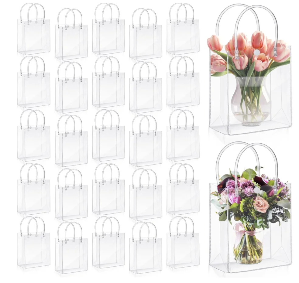 

Прозрачные подарочные пакеты с ручками, 50 шт., пластиковые подарочные пакеты из ПВХ, прозрачные многоразовые тоуты для конфет, пакеты для свадебных покупок