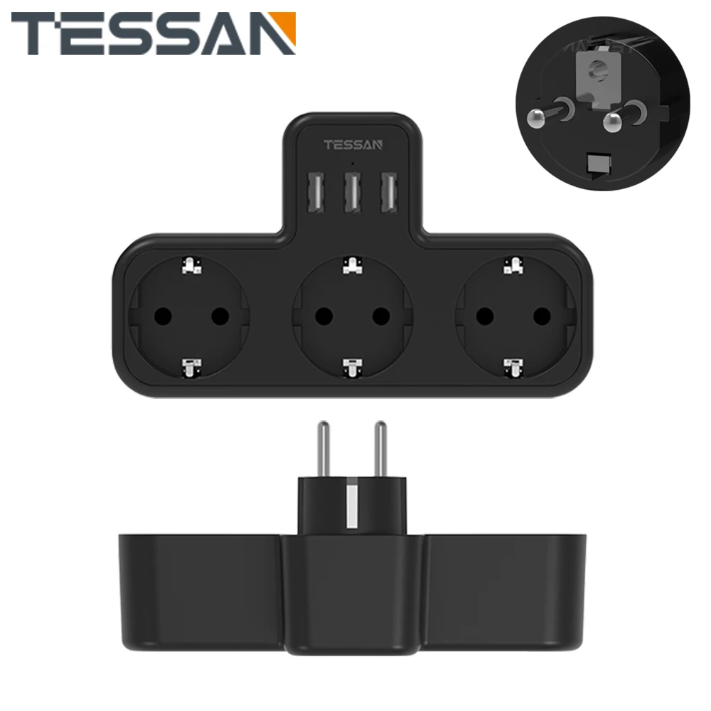 

TESSAN EU Standard Wall Socket Extender with 1/3 AC Outelts & 2/3 USB Ports, Multiple Sockets Power Strip for Home Office Travel