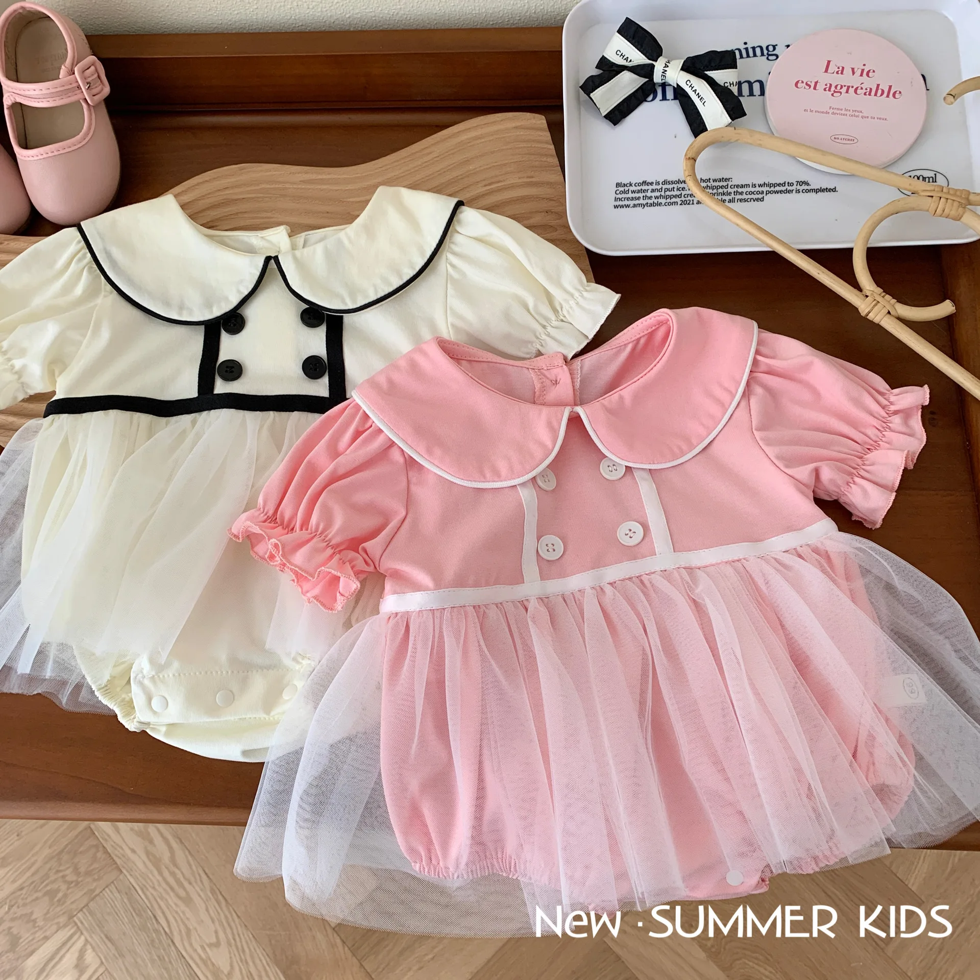 

Baby Dress for Summer Girls Aged 0-2 Doll Neck Mesh Fart Wrap Dress One Year Old Dress Newborn Clothes Infant Romper