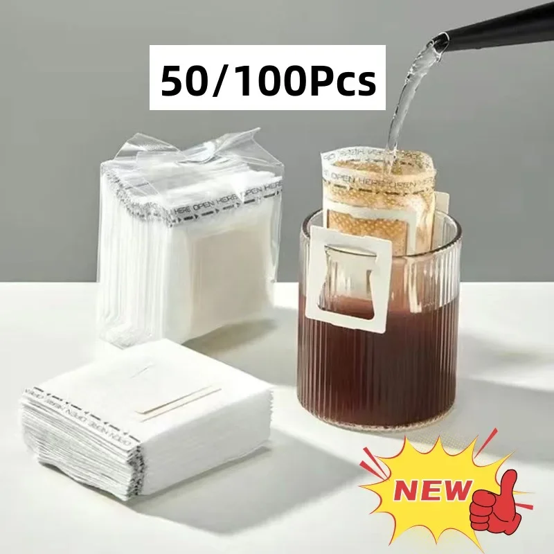 50/100pcs Coffee Filter Paper Bags Disposable Drip Coffee Bag Handle Hanging Ear Espresso Coffee Accessories Tea Tool