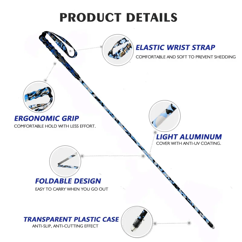 Blue Camo Pattern Premium Carbon Fiber Collapsible Telescopic Trekking Poles Hiking Walking Sticks Lightweight 43/47/51 Inch 4