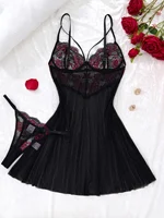 Lady's Sexy Lace Black Strapless Nightgown, Transparent Lace Nightgown, Floral Pattern with Strapless Transparent - Image 2