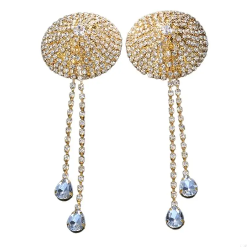 Y3NE Rhinestones Tassels Nipple Covers Reusable Pasties Raves Breast Petal Body Chain