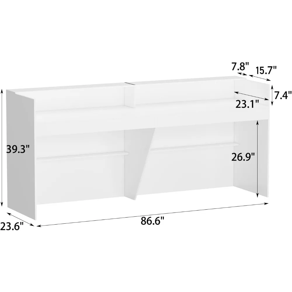 Extra Long Reception Desk with Drawers, Modern Pattern,Office Desk Reception Counter Table 2 Person,White 2