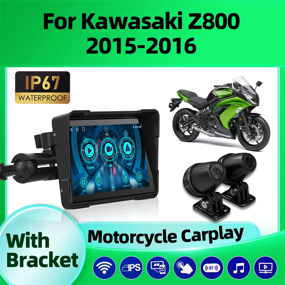 

5 Inch Portable GPS Navigation Motorcycle Carplay Android Auto IP67 Waterproof Dual Bluetooth For Kawasaki Z800 2015 2016
