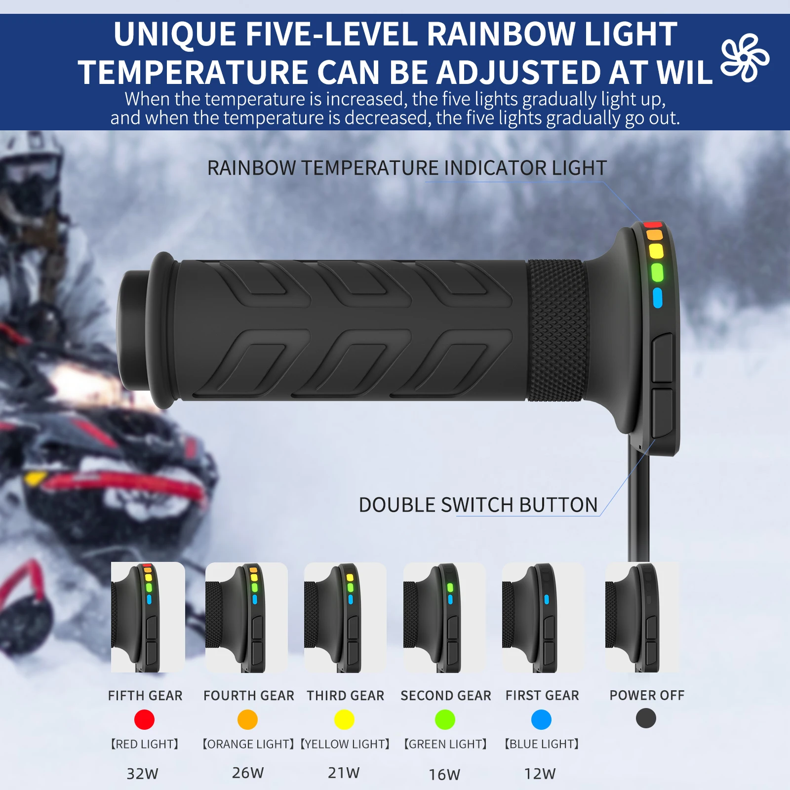 1 Pair 12V 22mm Heated Grips Universal Heated Hand Grips Handlebar Heater 5-Gear Temperature Adjustable Universal Motorcycle