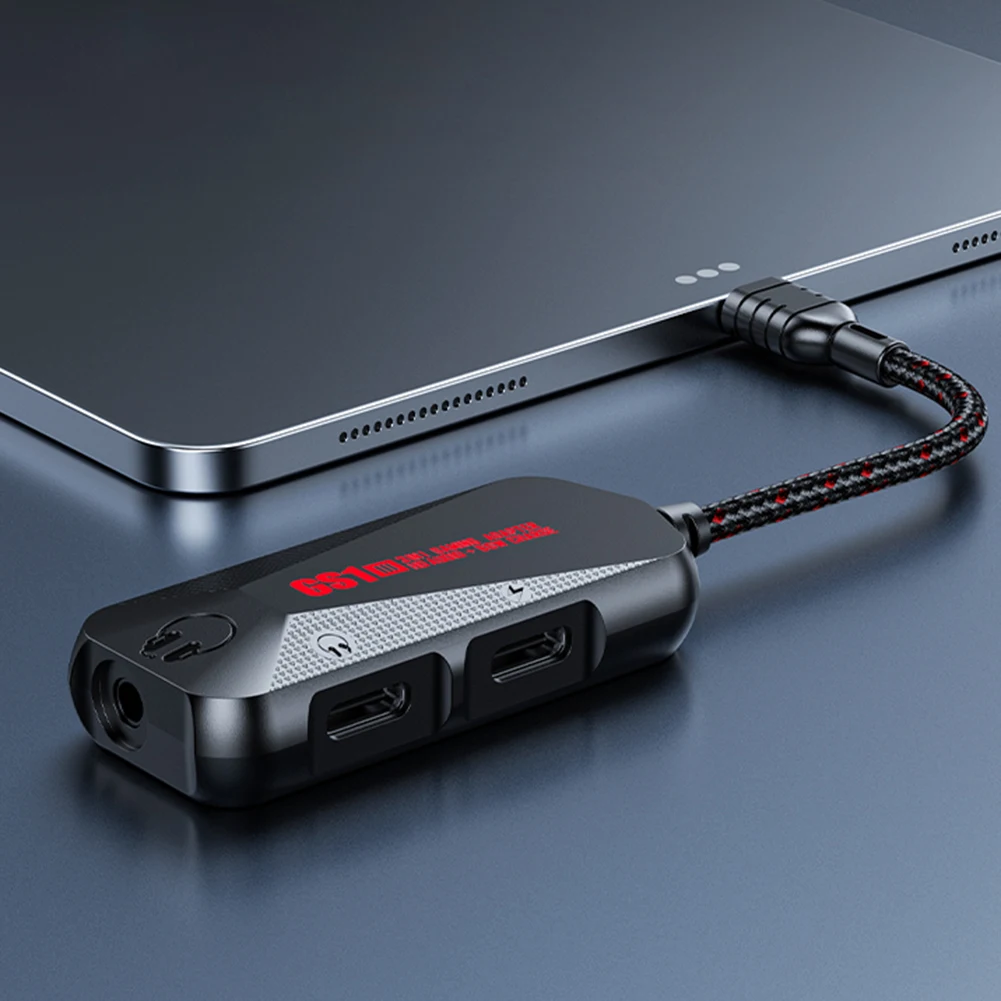 3 in 1 게임폰 사운드 카드 타입-C to 3.5mm 고해상도 무손실 사운드 타입-C 충전 오디오 어댑터 (모바일 게임용)