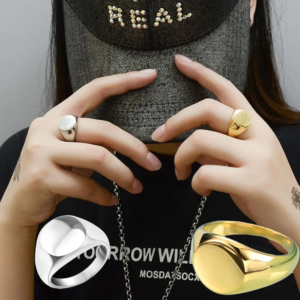 18K Gold Plated Stainless Steel Smooth Ring - Unisex Jewelry