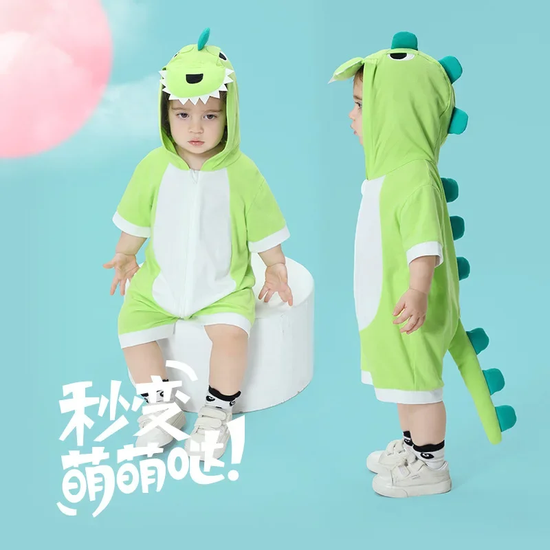 

Newborn Baby Clothes Boys Girl Kawaii Dinosaur Romper Bodysuit Summer Infant Hooded Five Colors Short Onesie Baby Jumpsuits