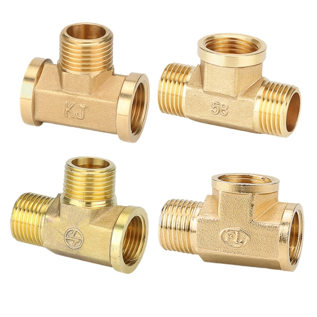 ข้อต่อท่อทองเหลืองแบบที ขนาด 1/8 1/4 3/8 1/2 3/4 นิ้ว แบบเกลียวใน ตัวแปลงเกลียวนอก ข้อต่อเกลียวในสำหรับน้ำ แก๊ส น้ำมัน 1