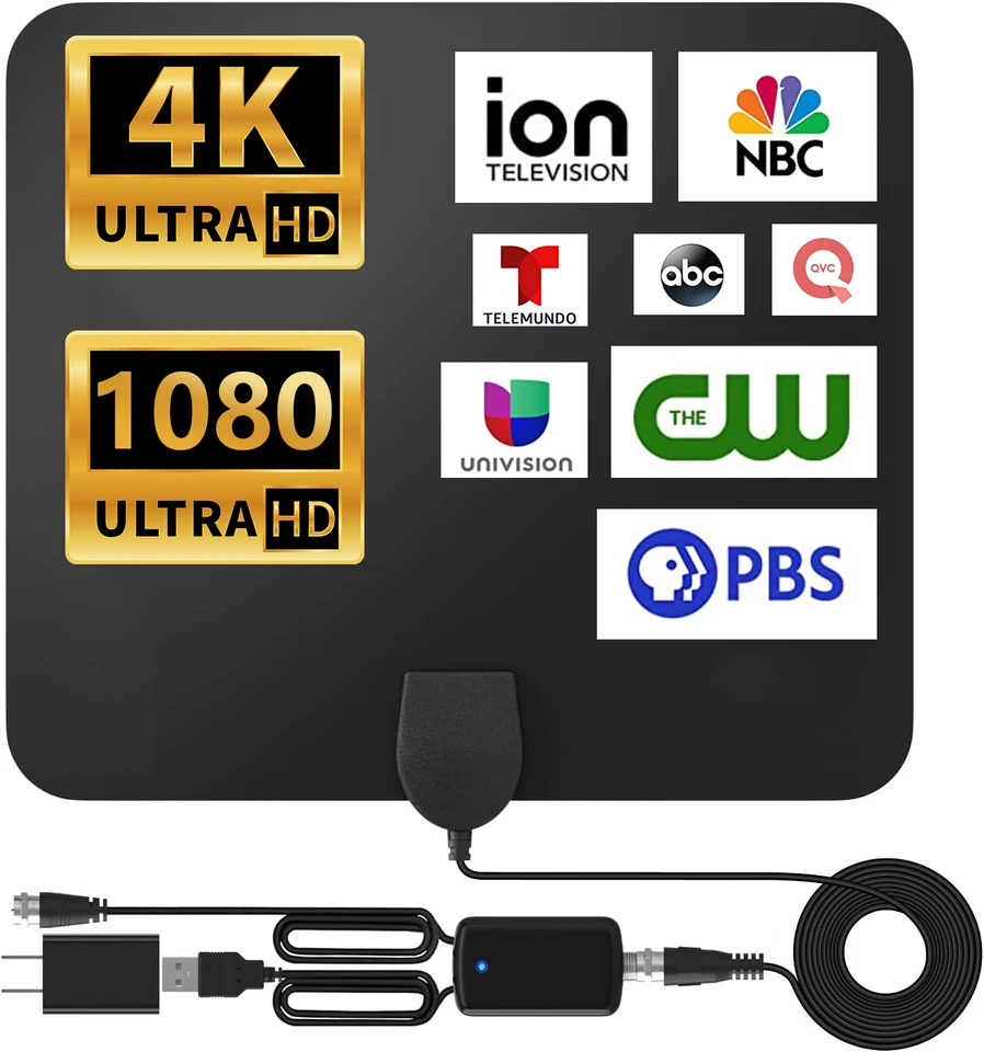 Antenne TV Intérieure/extérieure 30 DBi - Réception HD Claire Partout - Compacte Et Facile à Installer - Compatible DVB-T2