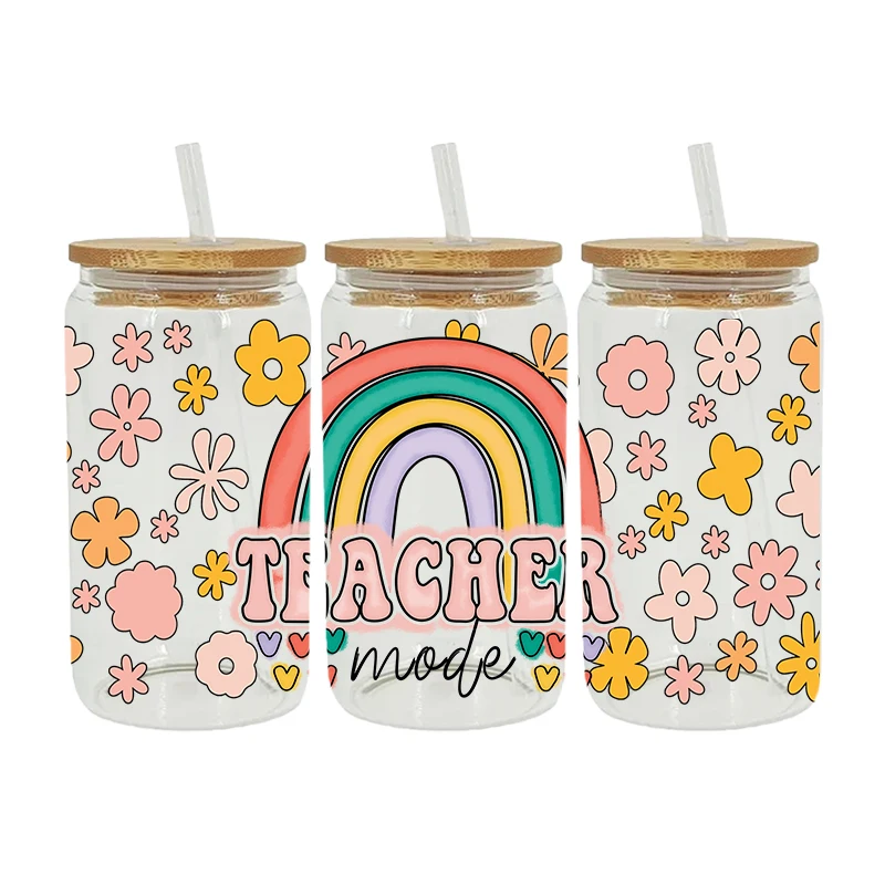 UV DTF Transfer Sticker Teacher For The 16oz Libbey Glasses Wraps Bottles Cup Can DIY Waterproof Decals D3768 dtf transfer sticker
