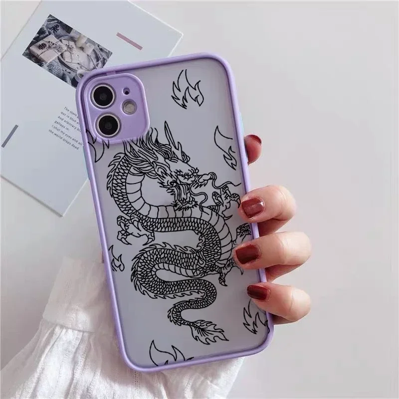 Glossy Fashion Purple Dragon Pattern Phone Case Cover