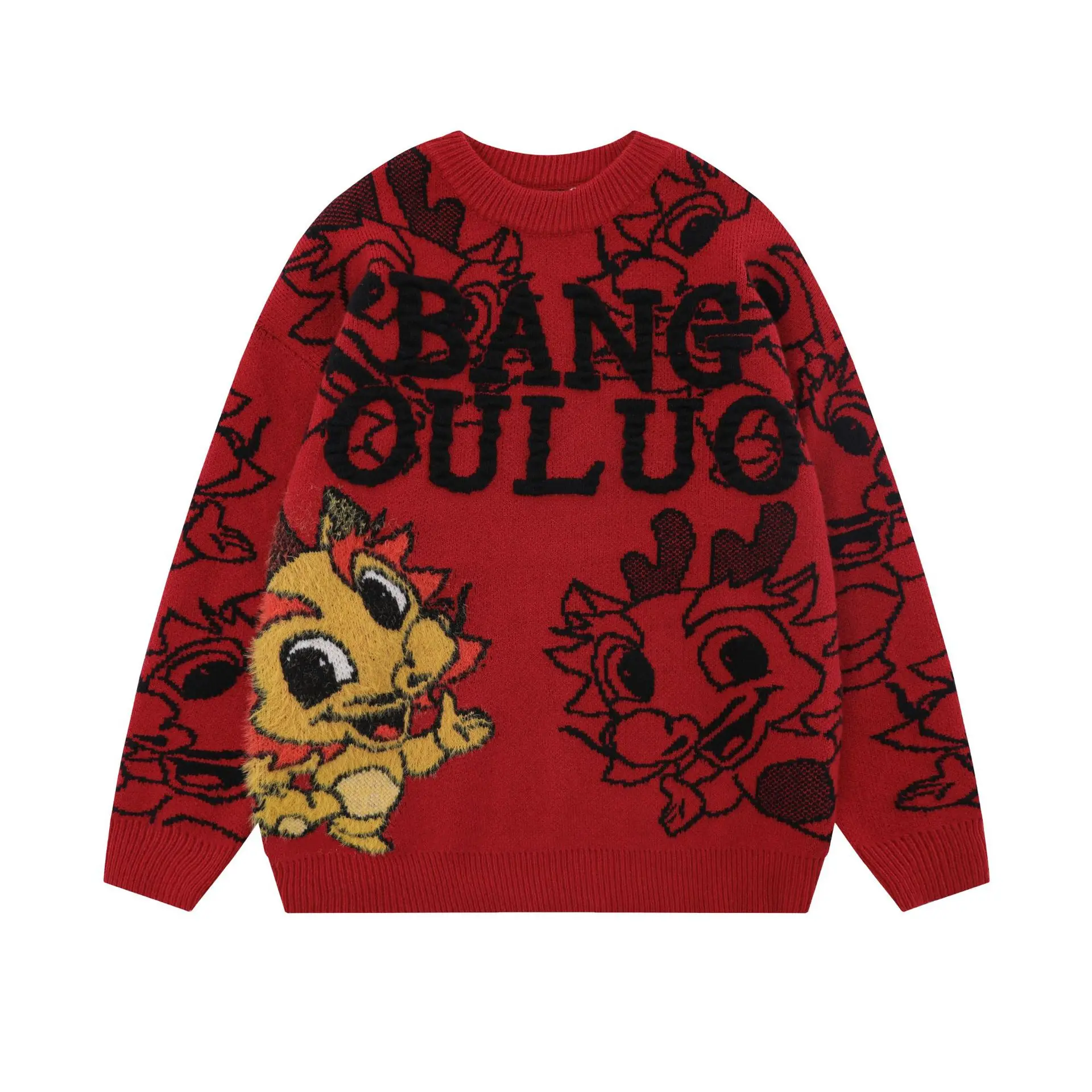 

Printed Sweaters Men Thickened Warm Comfortable Loose Knit High Street Harajuku Casual Round Neck Couple Pullovers Winter Chompa